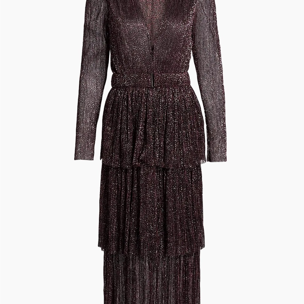 Sabina Musayev Metallic Carry Tiered Belted Metallic Dress/Revolve
